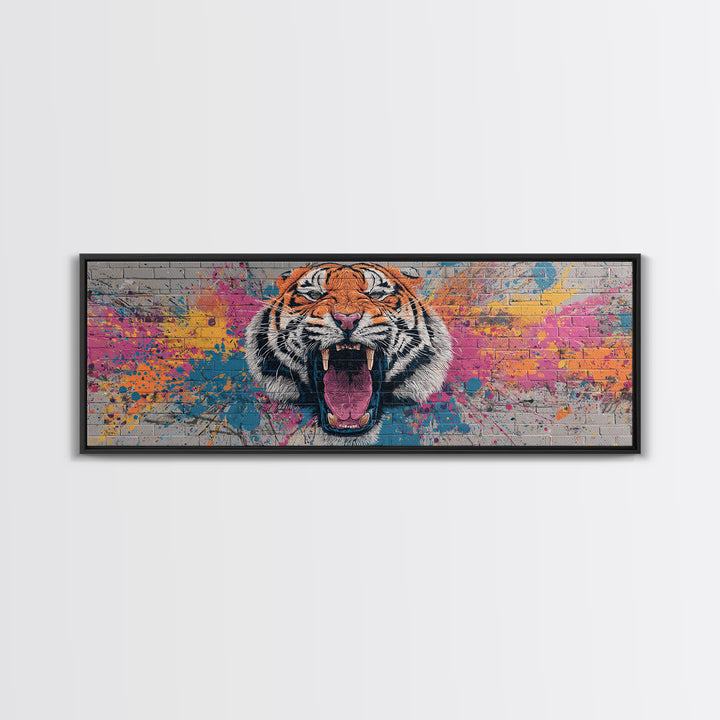 Vibrant Roaring Tiger Graffiti Mural Street Art Wall Painting Framed Canvas Print Urban Home Decor And Bold Living Room Wall Art