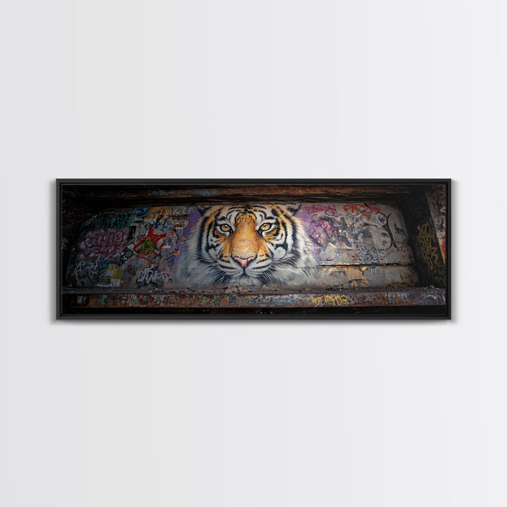 Striking Tiger Mural Street Art Large Wall Art Canvas Print Animal Lover Gift Colorful Urban Decor Vibrant Design