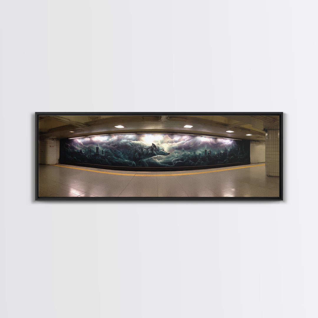 Gothic Wolf Underground Graffiti Style Mural Canvas Print Wall Art For Dark Moody Home Decor And Contemporary Art