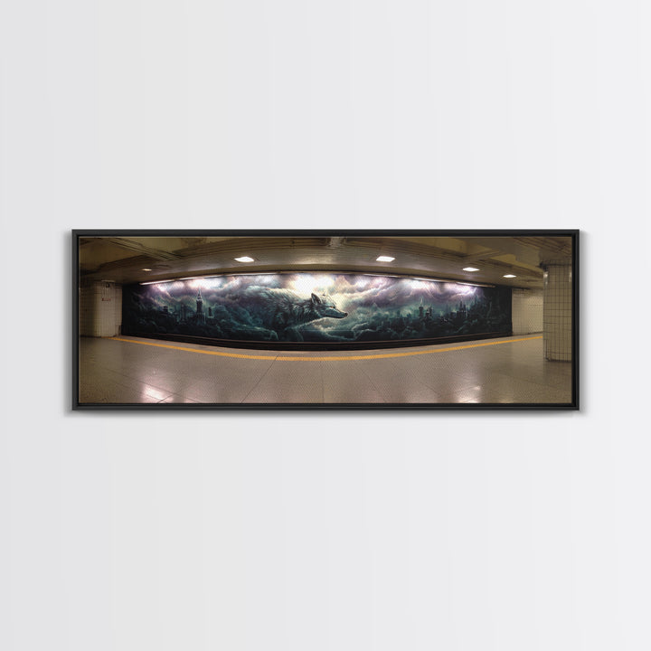Gothic Wolf Underground Graffiti Style Mural Canvas Print Wall Art For Dark Moody Home Decor And Contemporary Art