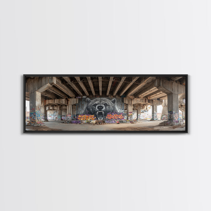 Urban Graffiti Street Art Bear Mural Photography Wall Decor Framed Canvas Print Modern Wall Art