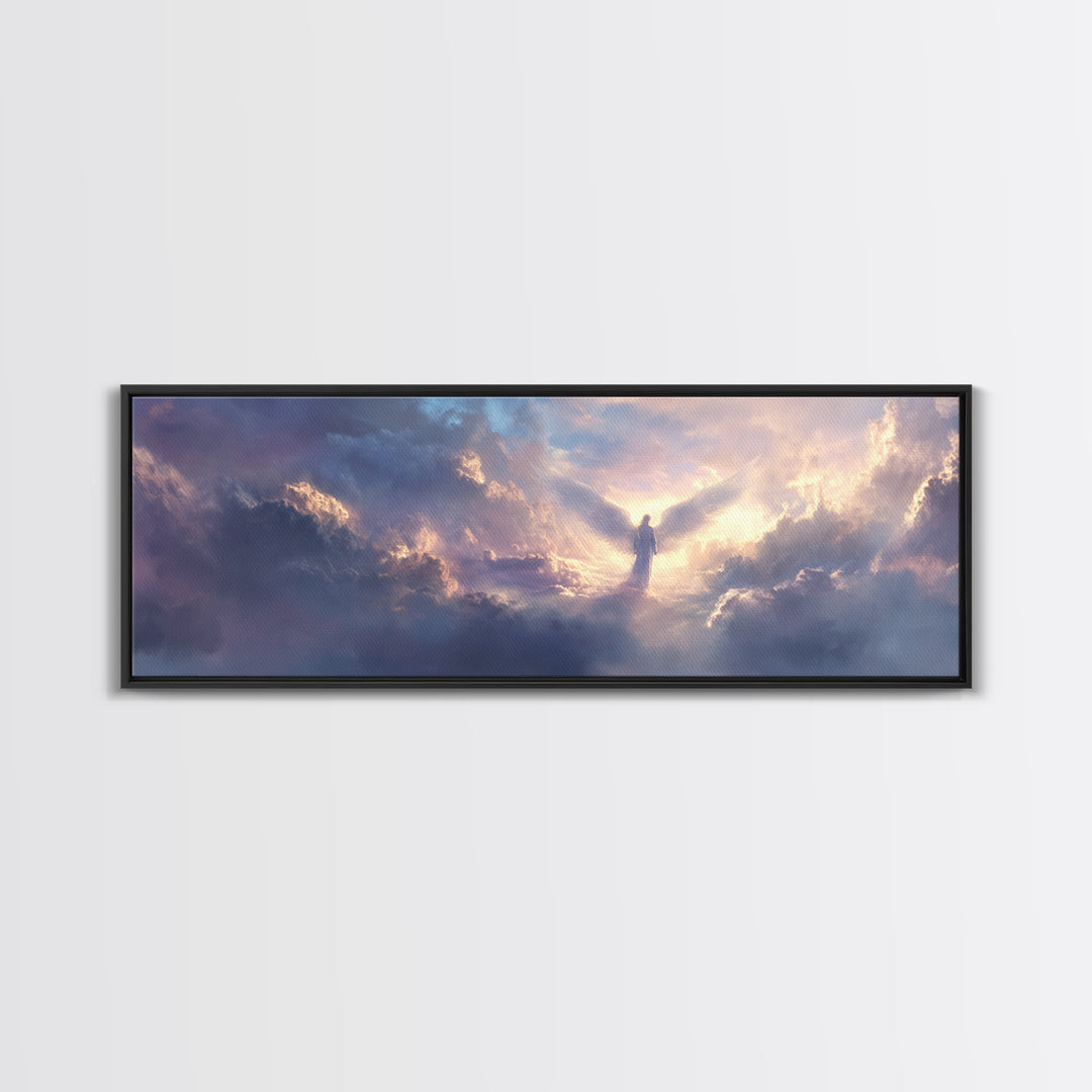 Angel In Clouds Spiritual Landscape Wall Art Framed Canvas Print Inspirational Home Decor