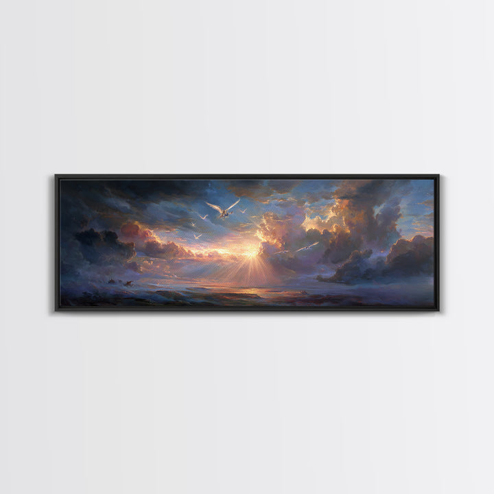 Dramatic Sunrise Over Stormy Sea Wall Art, Coastal Seascape Canvas Print, Inspirational Nature Decor, Living Room Wall Art