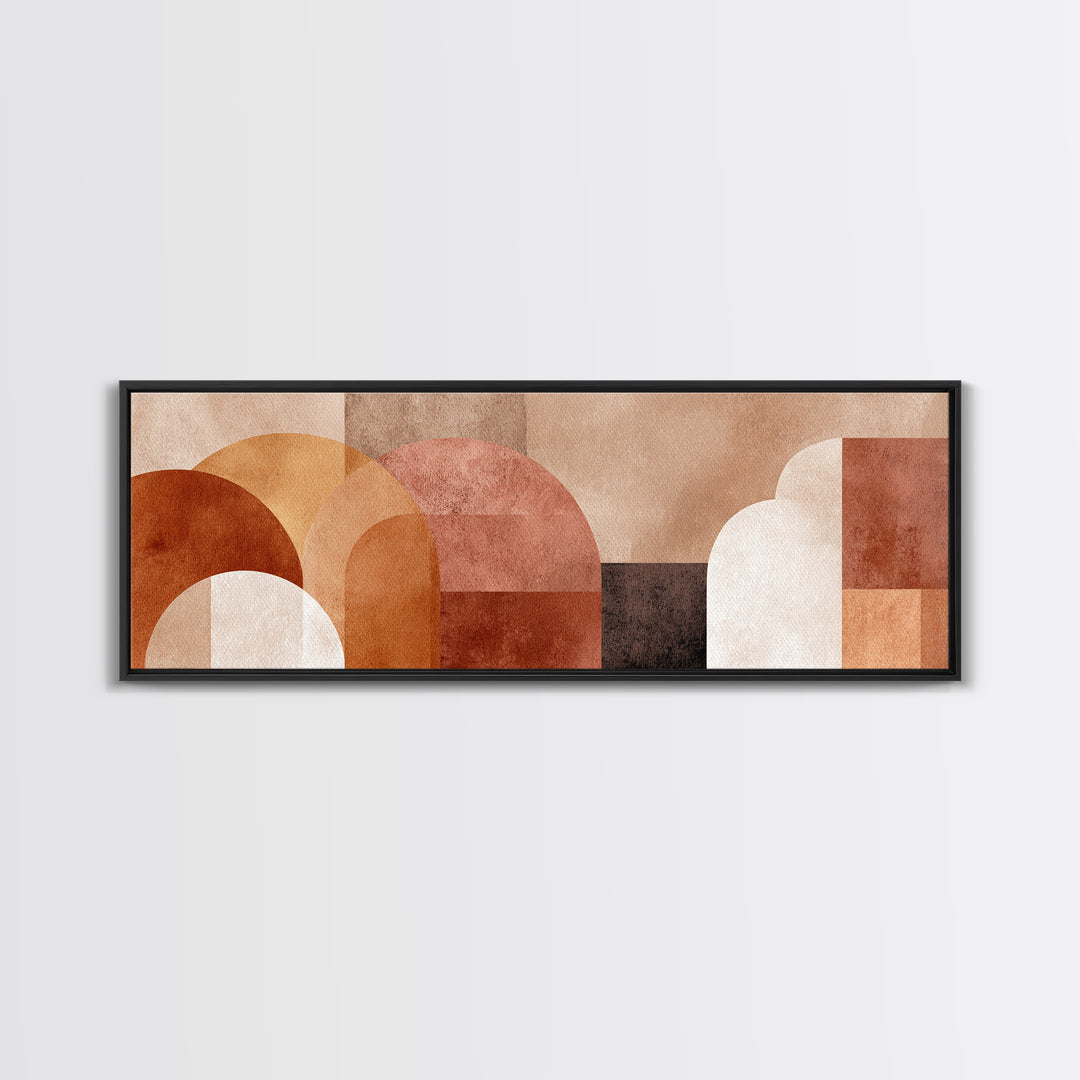 Terracotta Geometric Arches Wall Art, Neutral Abstract Shapes, Boho Modern Art Home Decor, Mid Century Framed Canvas Print