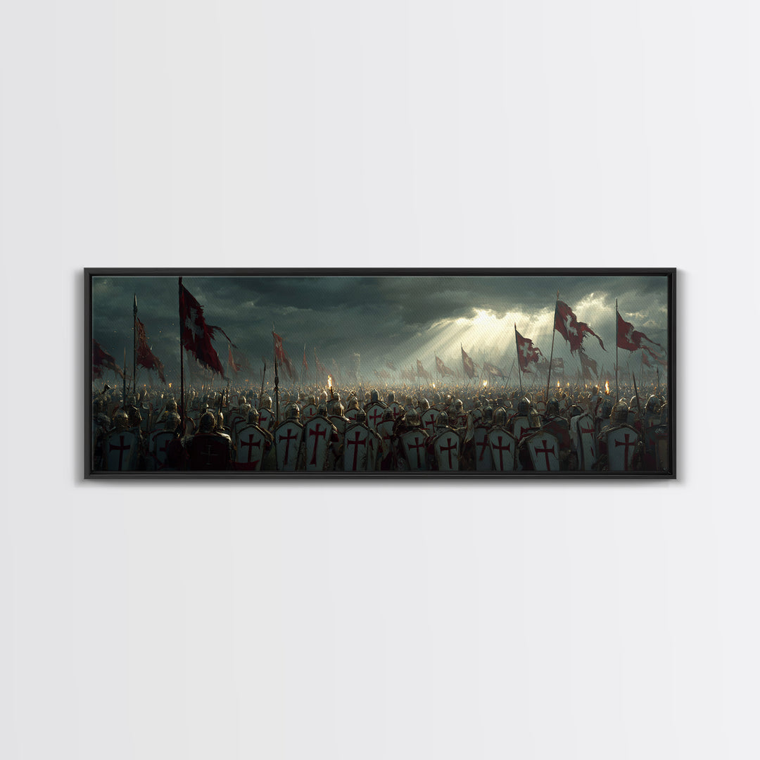 Medieval Crusader Knights Preparing For Battle Under Stormy Sky Wall Art Canvas Print For Historical Home Decor And Office