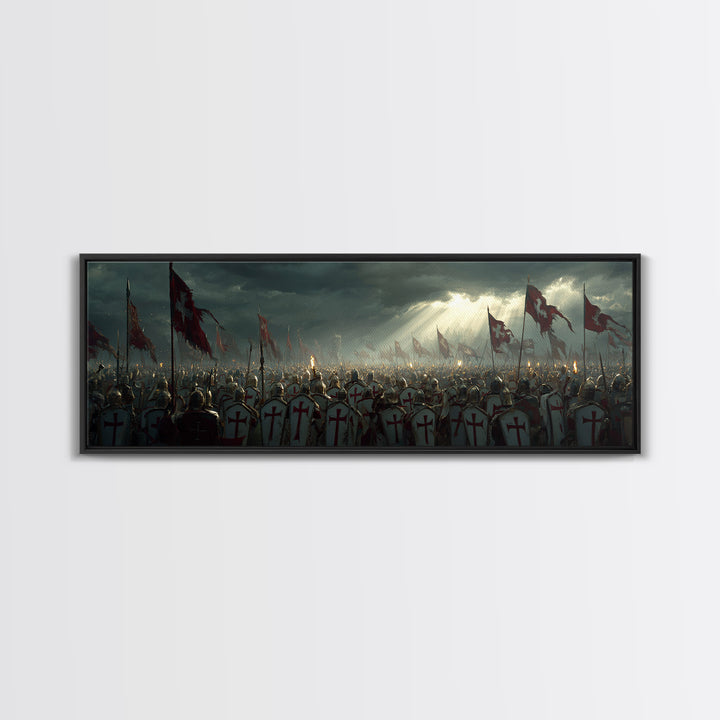 Medieval Crusader Knights Preparing For Battle Under Stormy Sky Wall Art Canvas Print For Historical Home Decor And Office