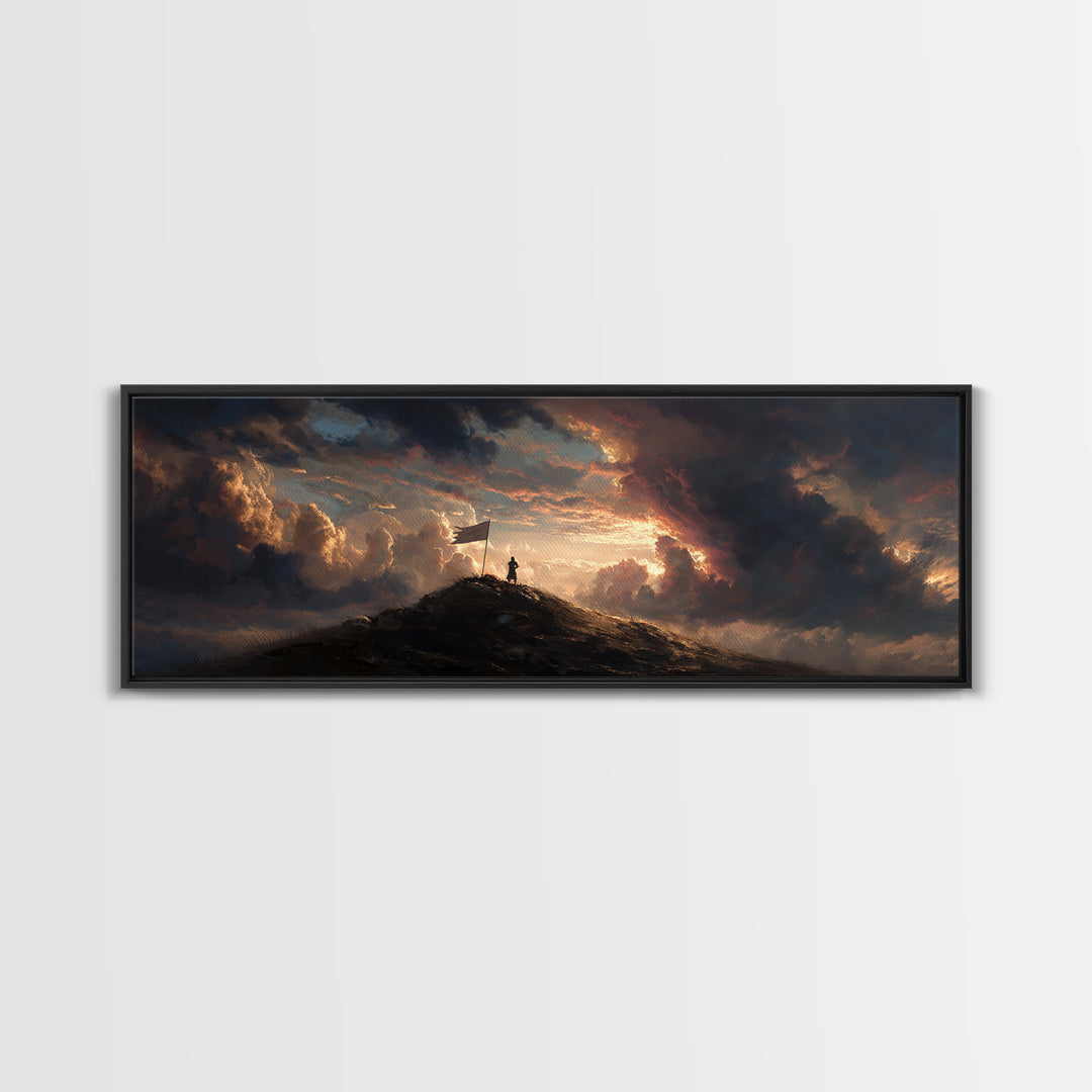Dramatic Dawn Mountain Cliff Edge Painting Wall Art Framed Canvas Print Majestic Scenic Nature Landscape Decor
