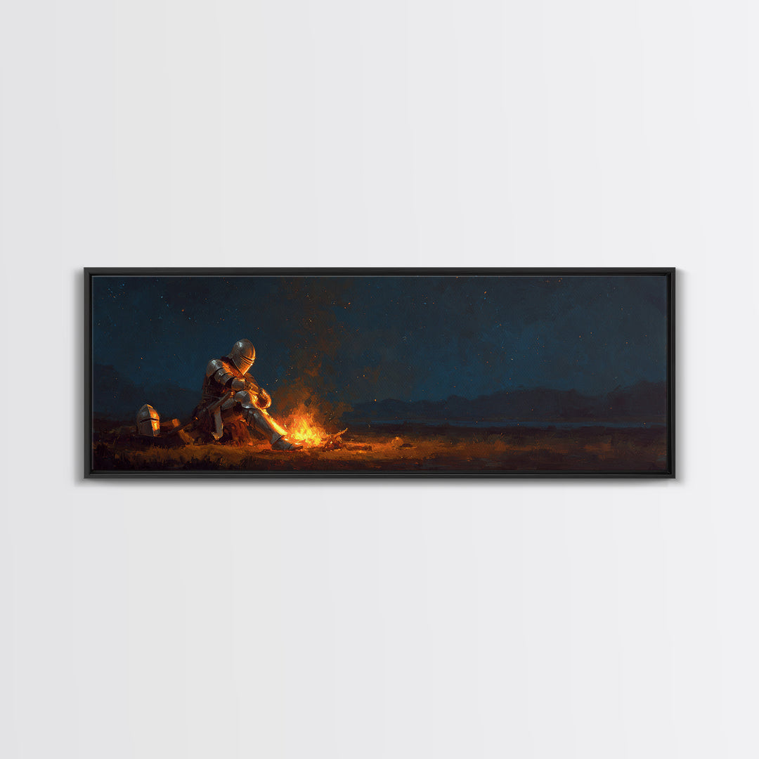 Medieval Knight Moist By Campfire Oil Painting Reproduction Canvas Print Classic Historical Wall Art Decor