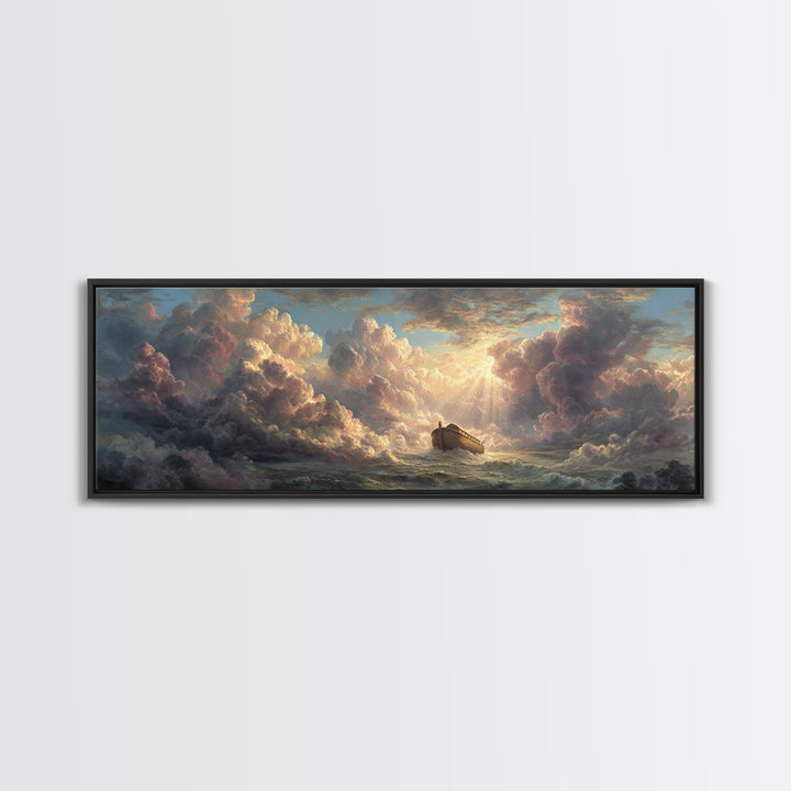 Epic Noah's Ark Floating On Stormy Sea With Divine Light Breaking Through Clouds Canvas Print