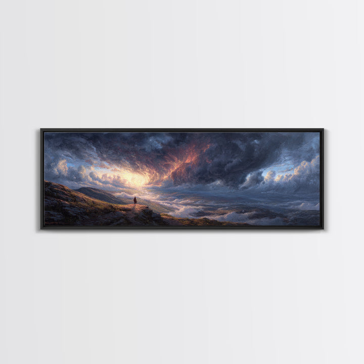Moody Dramatic Ocean Sky Painting Wall Art Framed Canvas Print Landscape Art with Captivating Sunrise for Living Room and Office