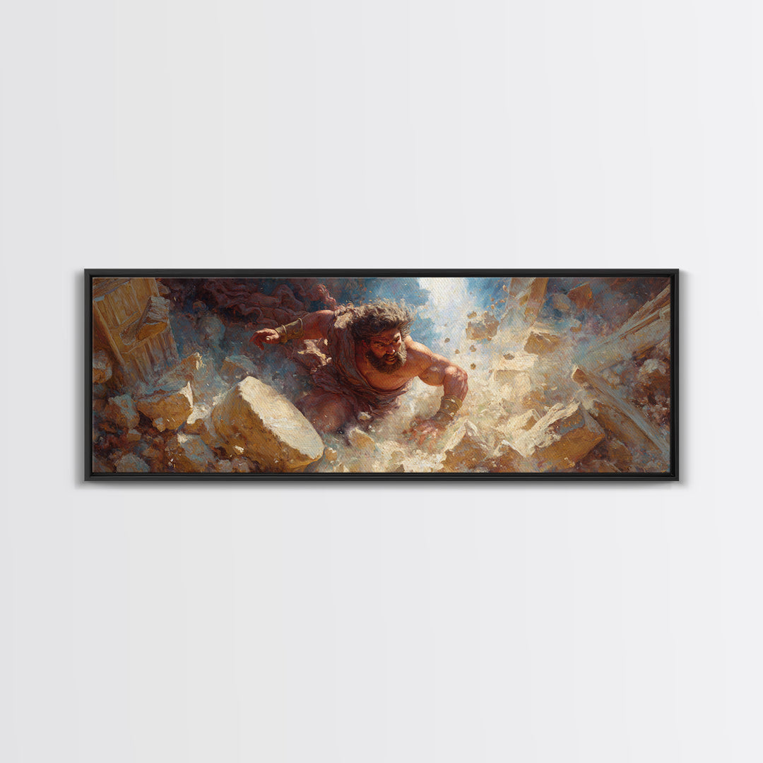 Strong Mythological Giant Breaking Rocks Epic Fantasy Painting Wall Art Canvas Print