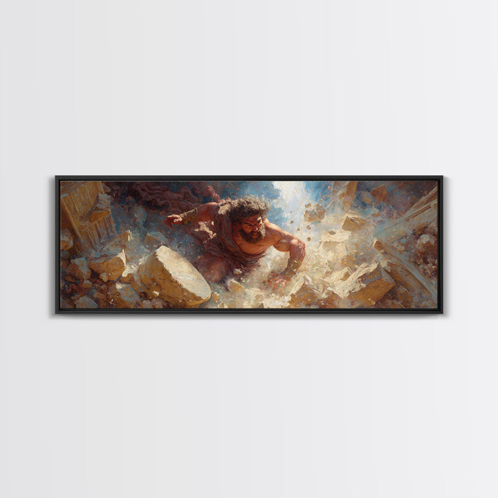 Strong Mythological Giant Breaking Rocks Epic Fantasy Painting Wall Art Canvas Print