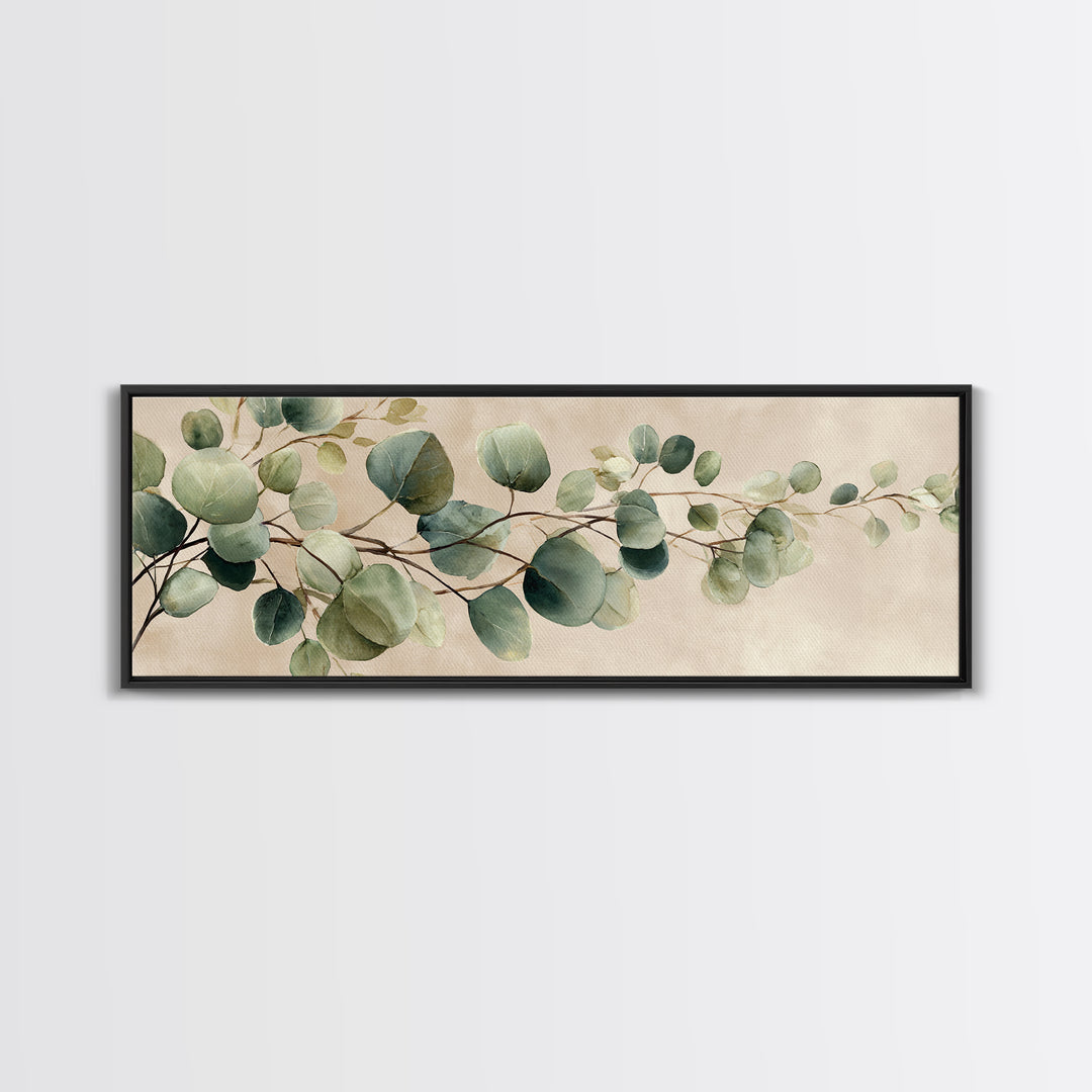 Eucalyptus Branch Botanical Wall Art, Sage Green Neutral Canvas Print, Japandi Living Room Decor, Above Bed Wall Decor, Large Wall Art