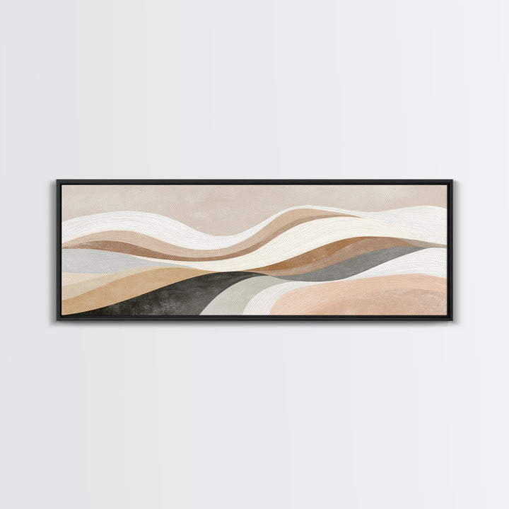 Layered Neutral Abstract Wall Art, Wavy Beige Canvas Print, Mid Century Modern Living Room Decor, Long Horizontal Art Print