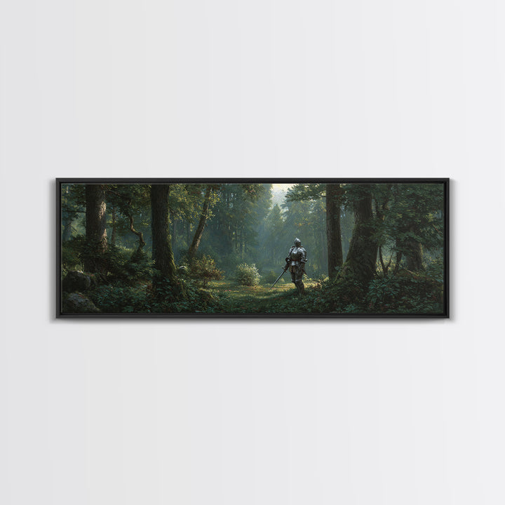 Medieval Knight Forest Scene Framed Canvas Print Romantic Fantasy Painting Wall Art for Living Room Decor and Office Wall