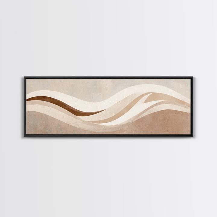Minimalist Beige Wave Wall Art, Soft Abstract Canvas Print, Neutral Wabi Sabi Home Decor, Long Horizontal Wall Decor Print