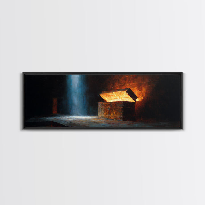 Mysterious Ancient Treasure Chest In Dimly Lit Room Oil Painting Canvas Print Unique Wall Art For Medieval Fantasy Decor