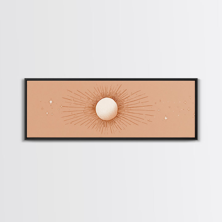 Radiant Sun Celestial Wall Art, Peach Minimalist Canvas Print, Boho Sun And Moon Decor, Spiritual Bedroom Wall Decor Print