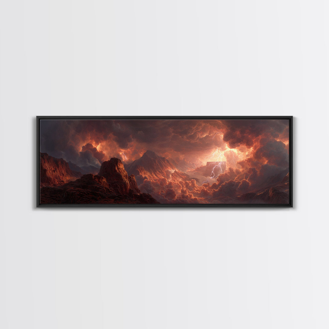 Fiery Storm Over Mountainous Landscape Landscape Wall Art Canvas Print For Powerful And Dramatic Home Decor