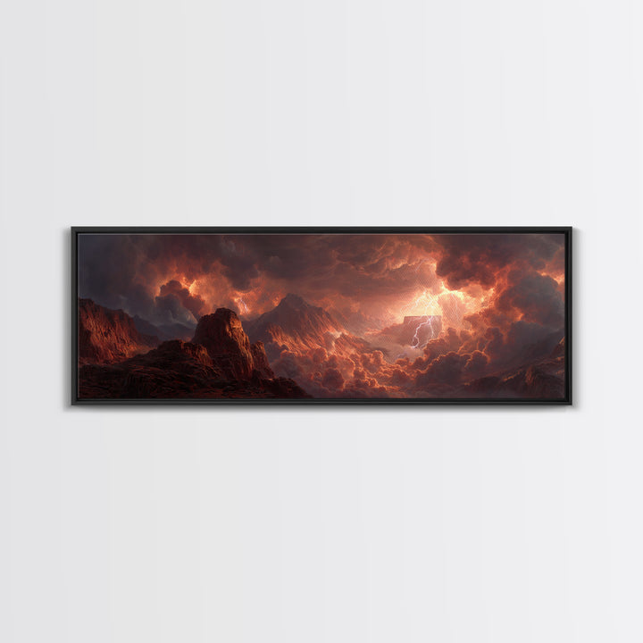 Fiery Storm Over Mountainous Landscape Landscape Wall Art Canvas Print For Powerful And Dramatic Home Decor