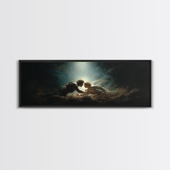 Romantic Mythical Lovers Surrounded By Dramatic Light Fine Art Painting Framed Canvas Print For Wall Decor