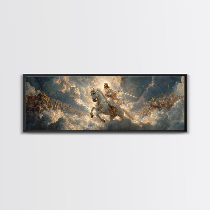 Epic Legendary Knight On White Horse Charging Battle Scene Framed Canvas Print Medieval Wall Art Dramatic Art