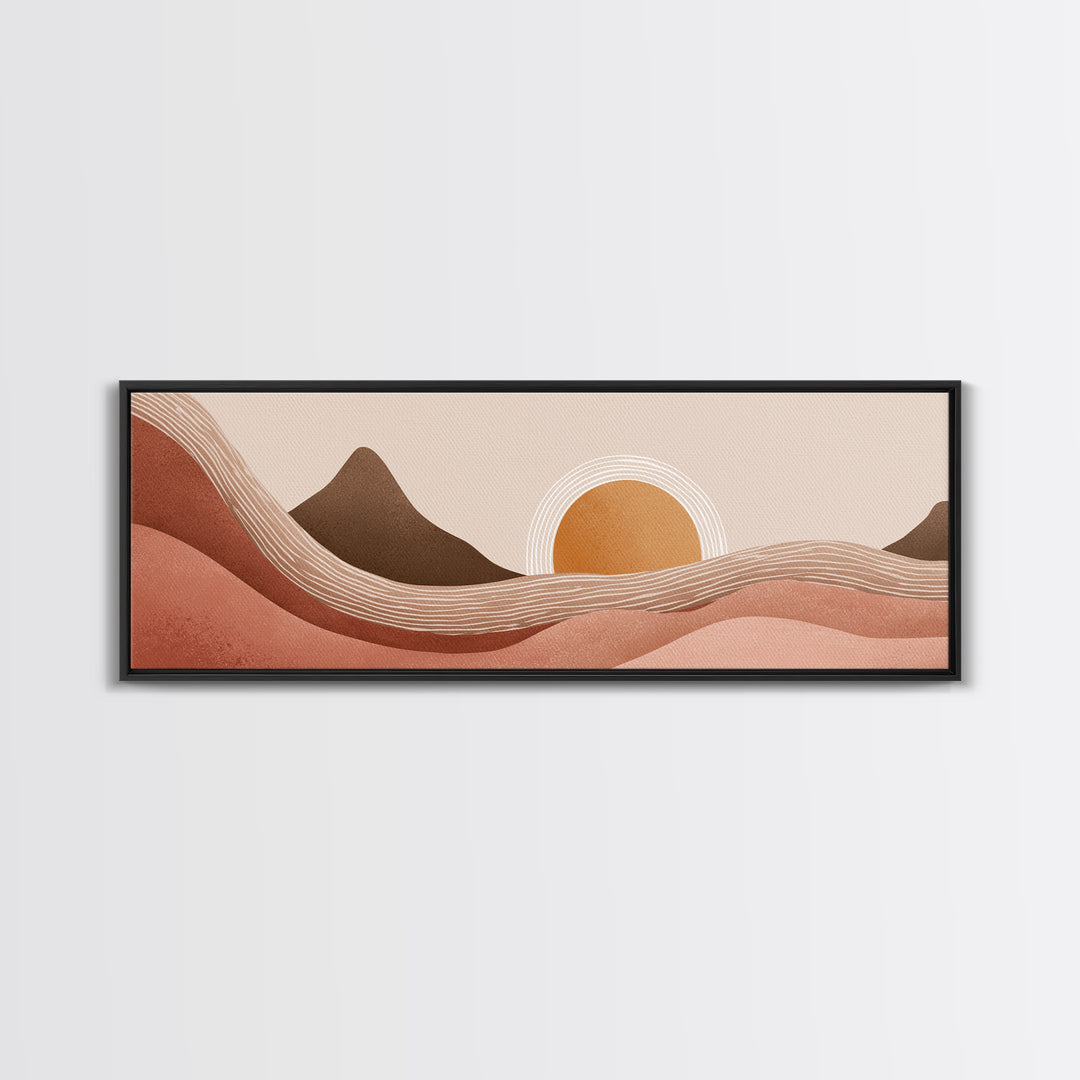 Desert Sunset Abstract Landscape Wall Art, Terracotta Mountain Canvas Print, Southwest Boho Living Room Decor, Wide Wall Art