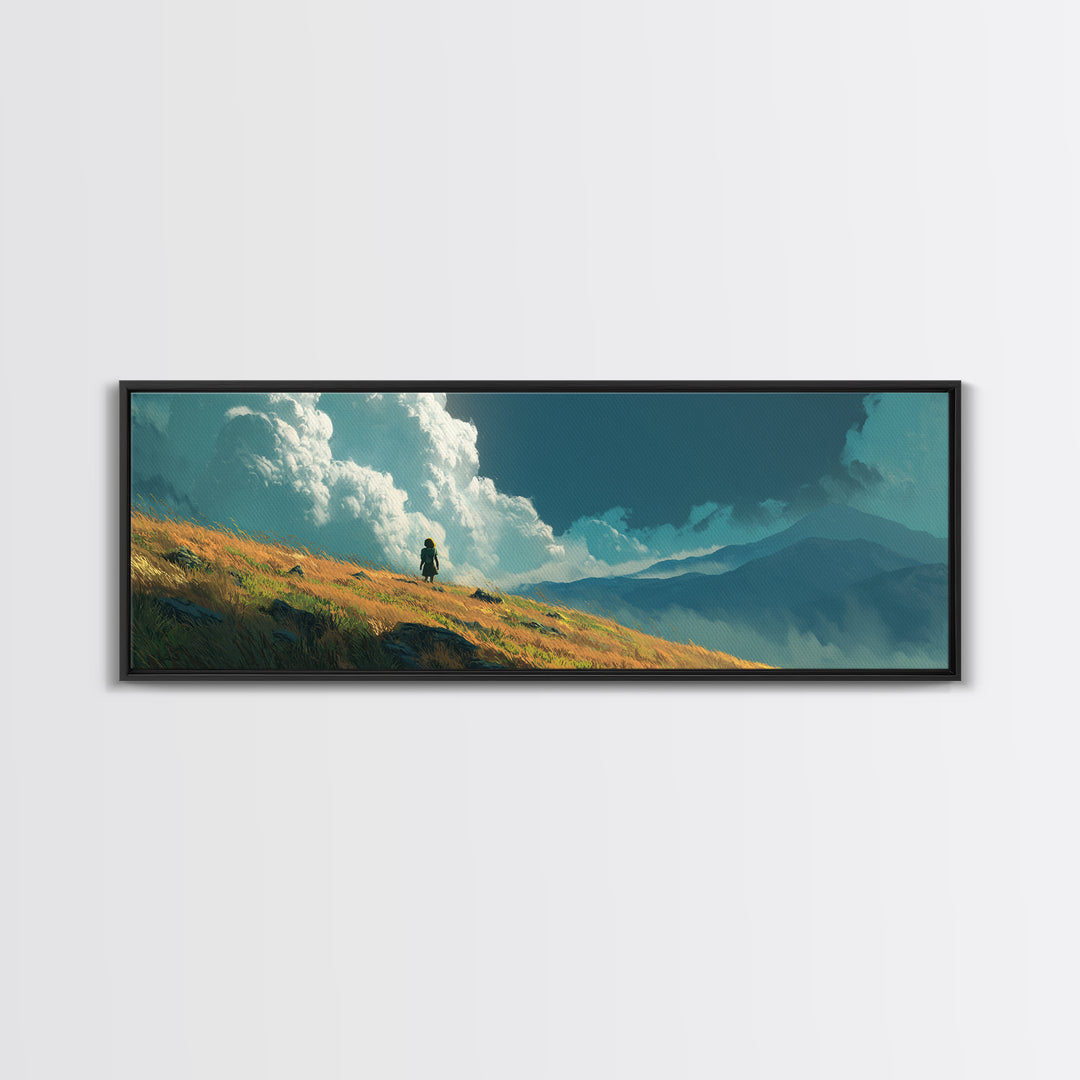 Peaceful Boat Under Blustery Sky Calm Seascape Watercolor Painting Style Wall Art Canvas Print