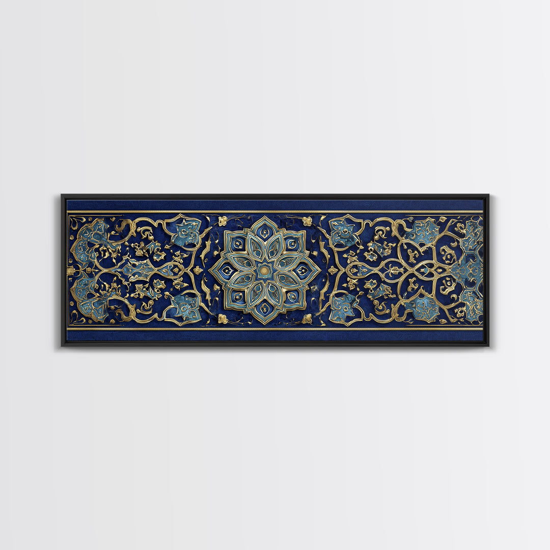 Intricate Middle Eastern Blue And Gold Patterned Islamic Art Decor Wall Art Canvas Print