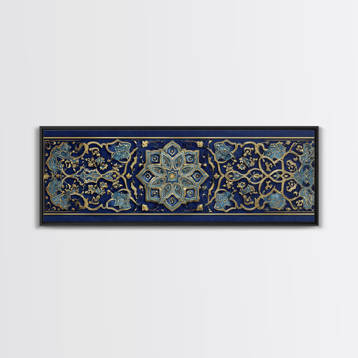 Intricate Middle Eastern Blue And Gold Patterned Islamic Art Decor Wall Art Canvas Print