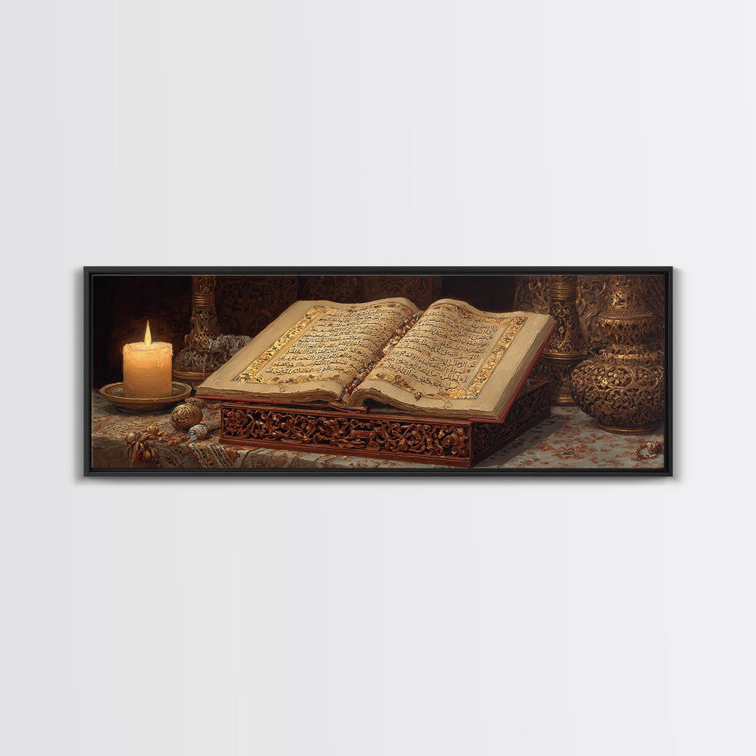 Intricate Handcrafted Ornate Religious Manuscript Painting With Candle And Gold Detailing Wall Art Canvas Print