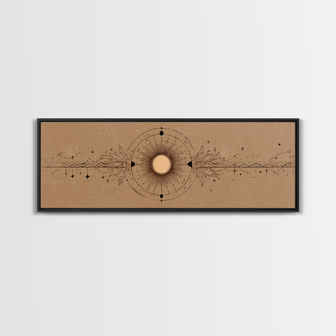 Mystic Sun And Moon Celestial Wall Art, Boho Astrology Canvas Print, Neutral Witchy Above Bed Decor For Living Room Home Decor