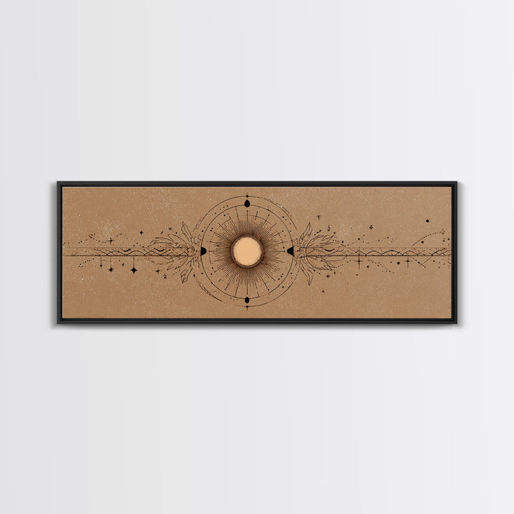 Mystic Sun And Moon Celestial Wall Art, Boho Astrology Canvas Print, Neutral Witchy Above Bed Decor For Living Room Home Decor