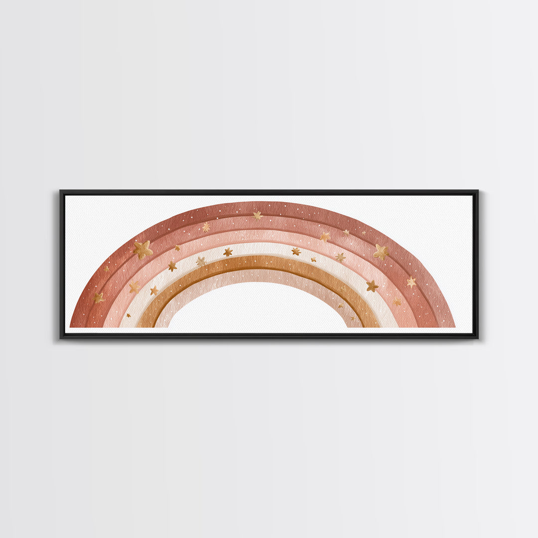 Boho Pastel Rainbow Nursery Wall Art, Pink Neutral Canvas Print, Girls Room Decor Baby Shower Gift And Kids Room Decor Art