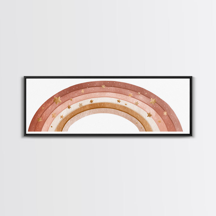 Boho Pastel Rainbow Nursery Wall Art, Pink Neutral Canvas Print, Girls Room Decor Baby Shower Gift And Kids Room Decor Art