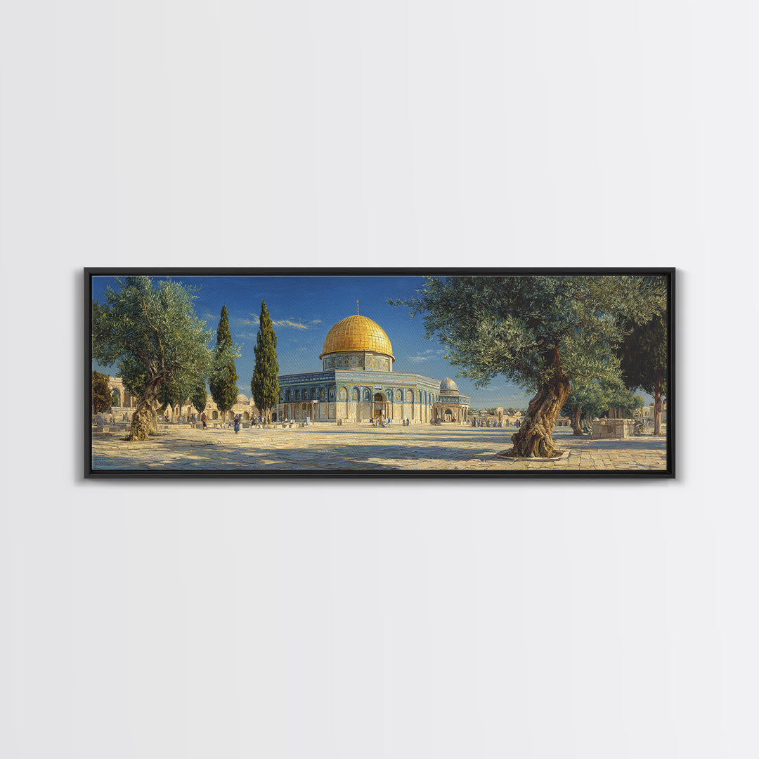 Beautiful Dome Mosque Courtyard With Olive Trees Under Blue Sky Traditional Middle Eastern Oil Painting Wall Art