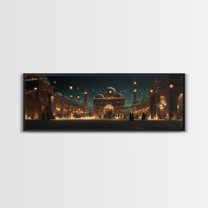 Magical Middle Eastern Courtyard With Lantern String Lights At Night Wall Art For Home Decor And Living Room Canvas Print