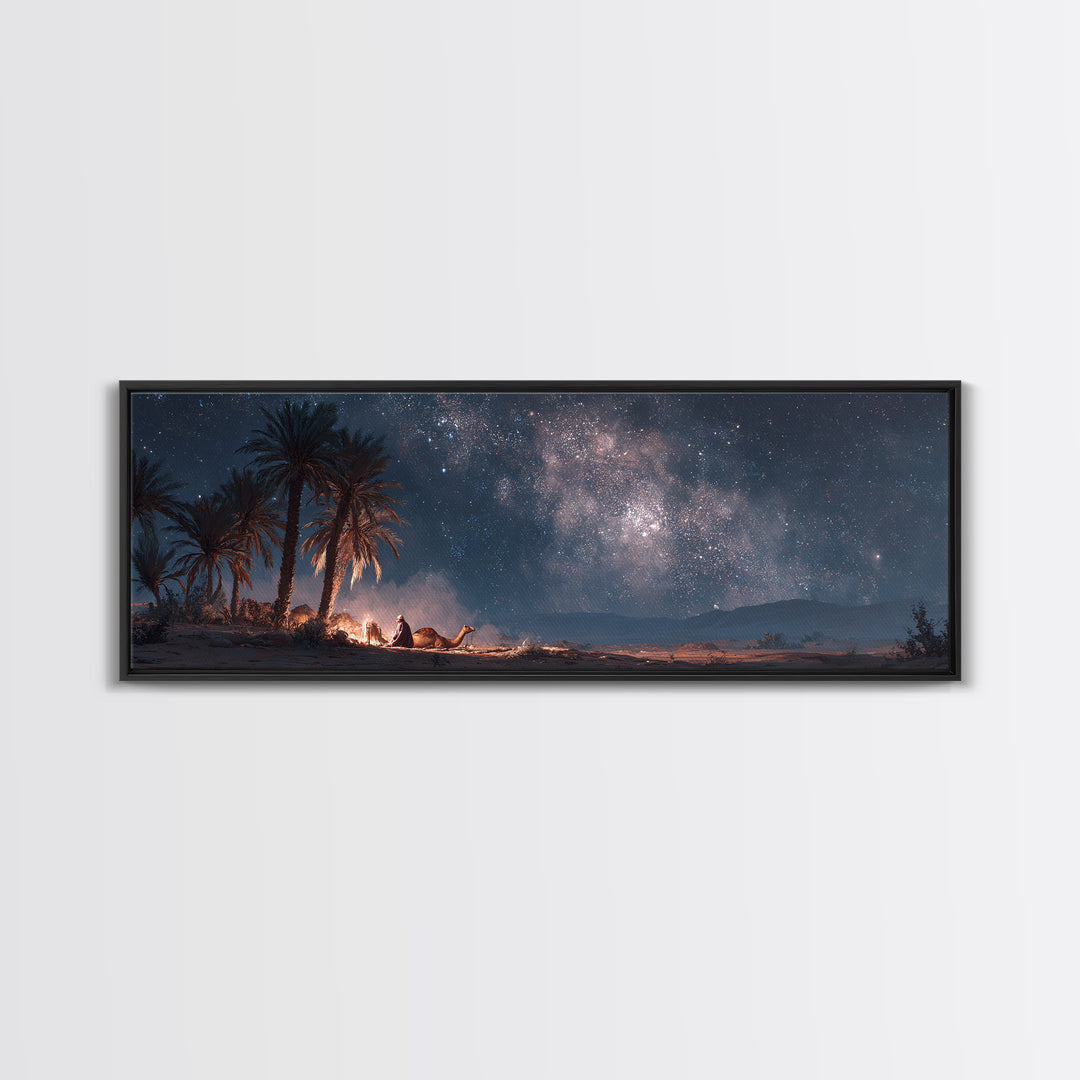 Enchanting Desert Night With Caravan And Starry Sky Mystical Wall Art Canvas Print For Boho Decor
