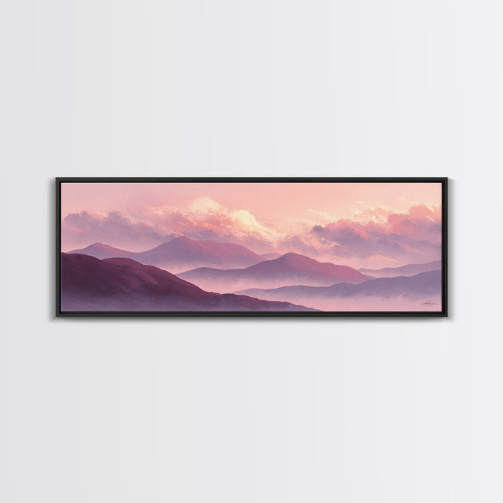 Misty Purple Mountains At Sunrise Wall Art, Modern Landscape Canvas Print, Calming Bedroom Decor And Living Room Wall Art Prints
