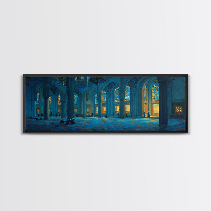 Magical Twilight Garden With Glowing Butterflies And Stone Path Framed Canvas Print
