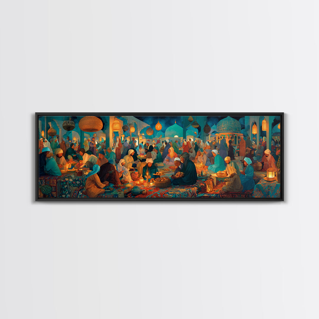 Colorful Middle Eastern Market Scene Painting Wall Art Captivating Cultural Artwork Framed Canvas Print