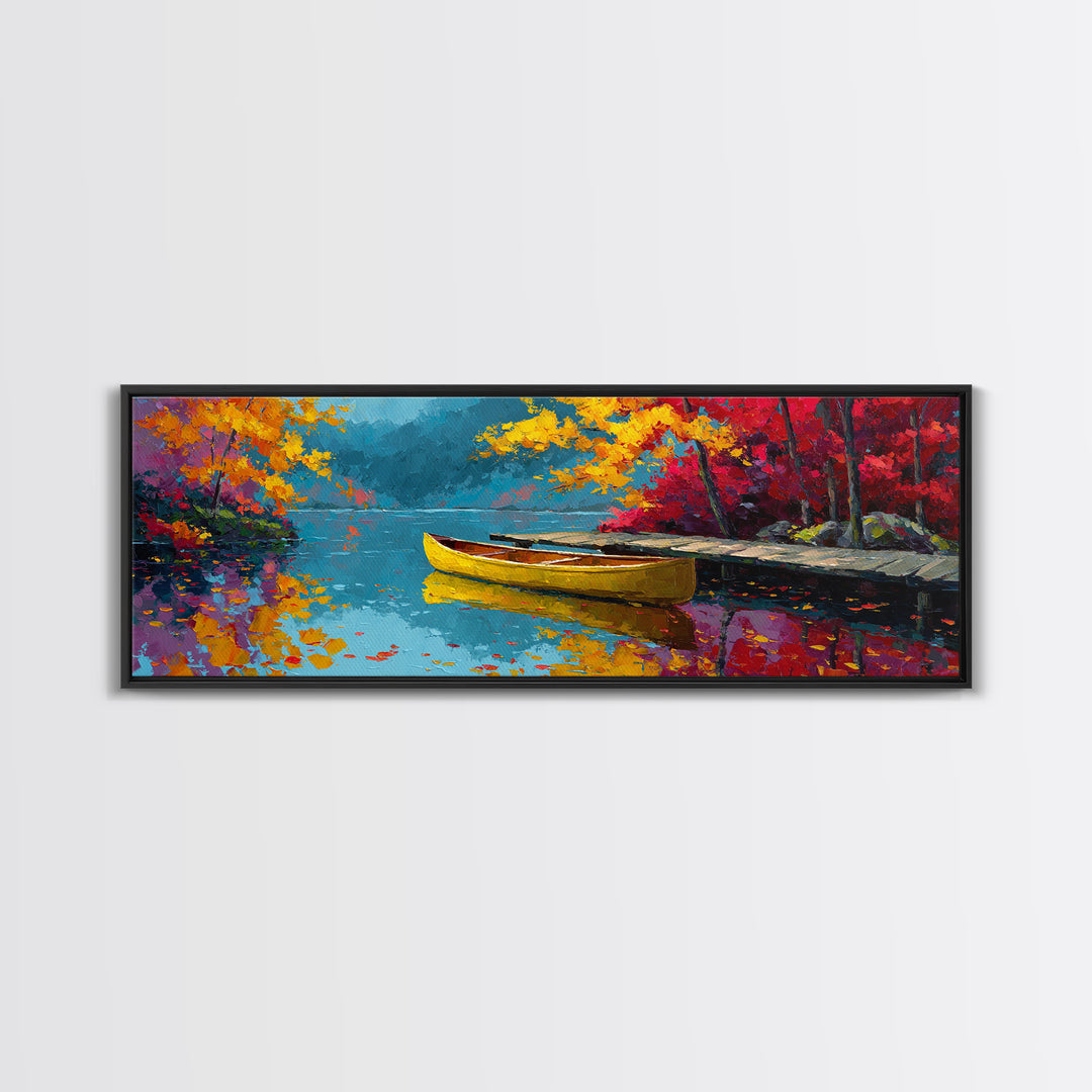 Serene Misty Forest Lake With Canoe Landscape Wall Art Framed Canvas Print For Nature Lover Home Decor