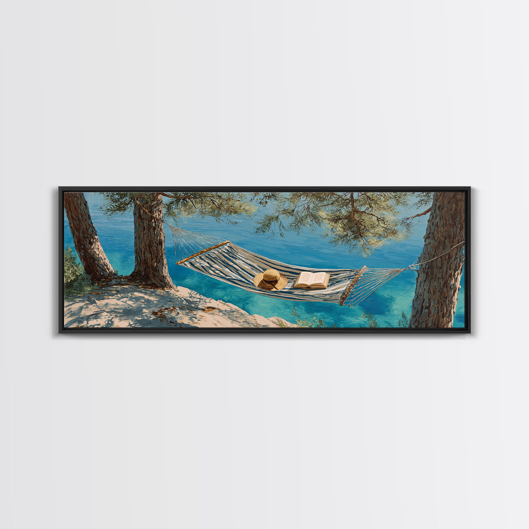 Coastal Hammock By Turquoise Water Wall Art, Beach House Canvas Print, Relaxing Nature Decor, Summer Lake House Gift For Her