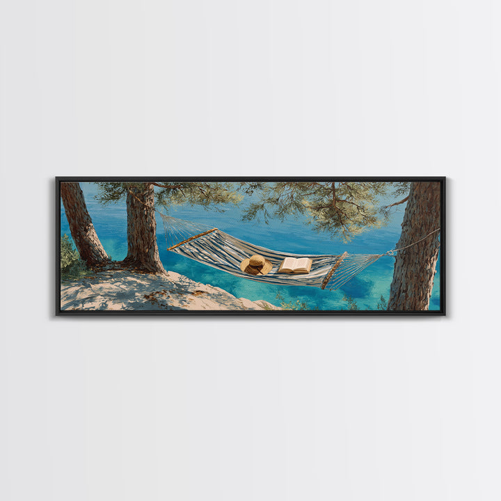Coastal Hammock By Turquoise Water Wall Art, Beach House Canvas Print, Relaxing Nature Decor, Summer Lake House Gift For Her