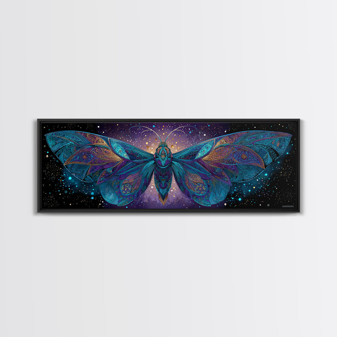 Celestial Moth Wall Art, Intricate Mandala Wings Canvas Print, Mystical Boho Decor, Large Psychedelic Cosmic Statement Art