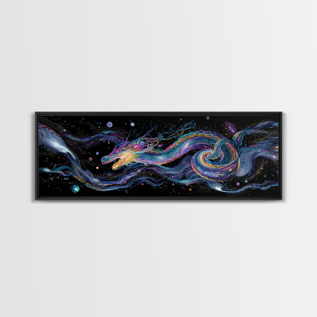 Cosmic Dragon Serpent Swimming Through Galaxies Wall Art, Fantasy Space Canvas Print For Gamer Room Decor And Gift For Him