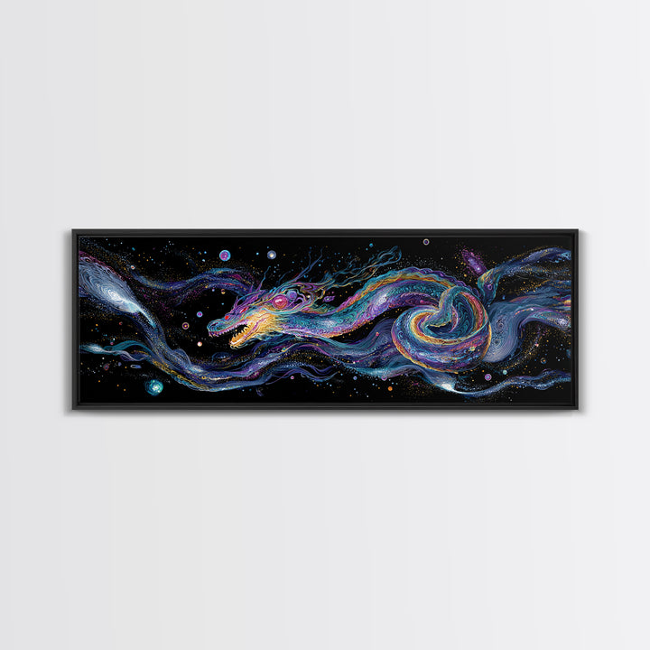 Cosmic Dragon Serpent Swimming Through Galaxies Wall Art, Fantasy Space Canvas Print For Gamer Room Decor And Gift For Him