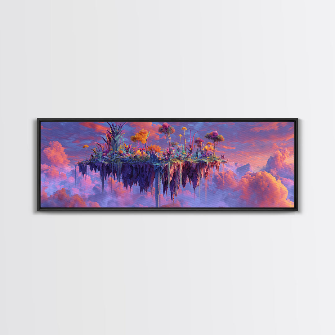Floating Sky Island Garden In Pink Clouds Canvas Print, Fantasy Landscape Wall Art, Dreamy Botanical Decor, Whimsical Gift