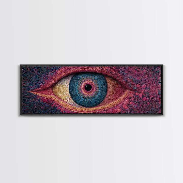 Psychedelic Blue Eye With Magenta Texture Wall Art, Surreal Canvas Print For Trippy Room Decor And Modern Statement Artwork