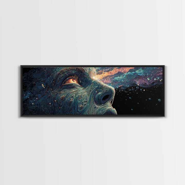 Cosmic Wolf Portrait With Galaxy Eye Wall Art, Large Panoramic Psychedelic Animal Canvas, Space Decor, Celestial Gift For Him